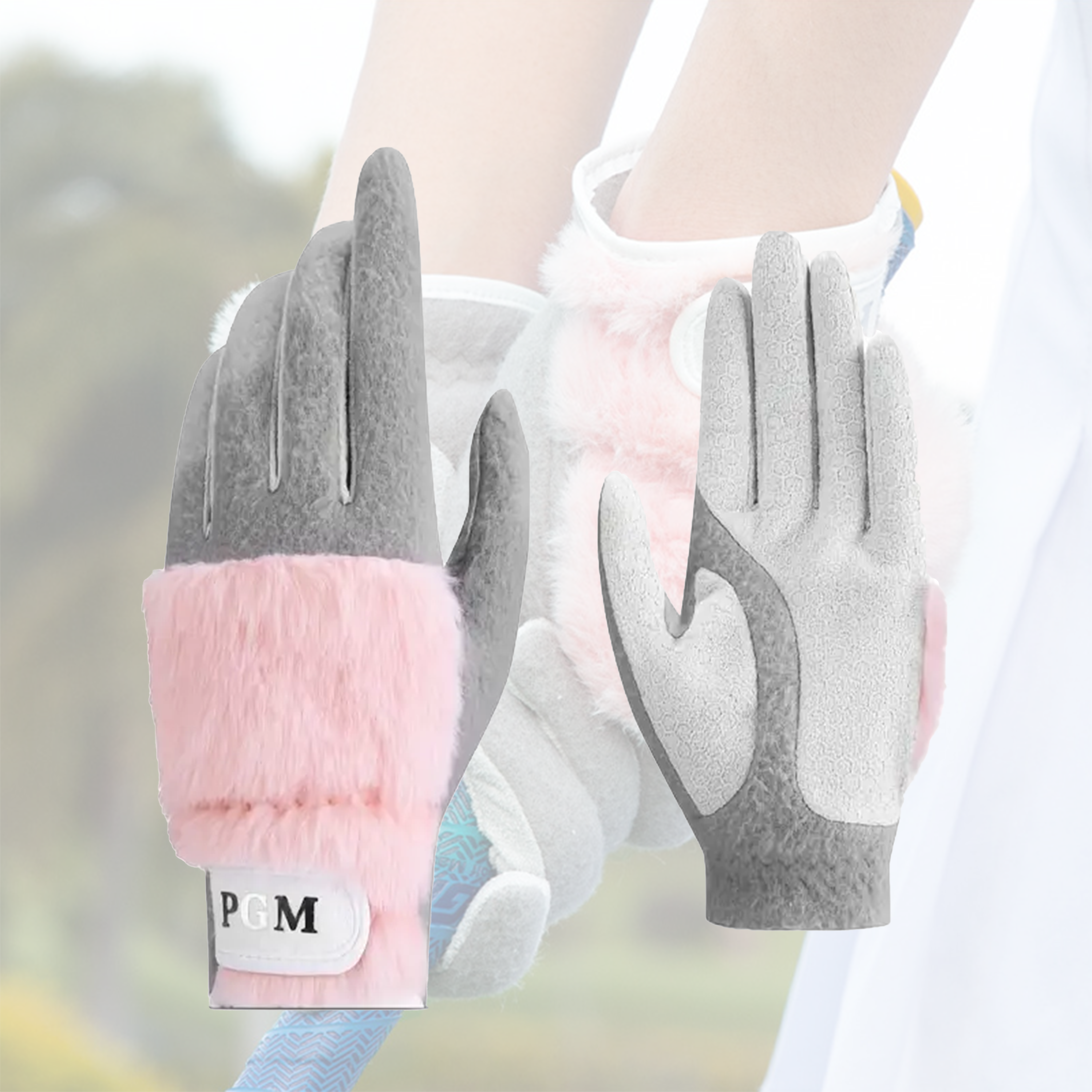 Golf Imitation Rabbit Fur Gloves Palm-Grip Silicone Cold Weather