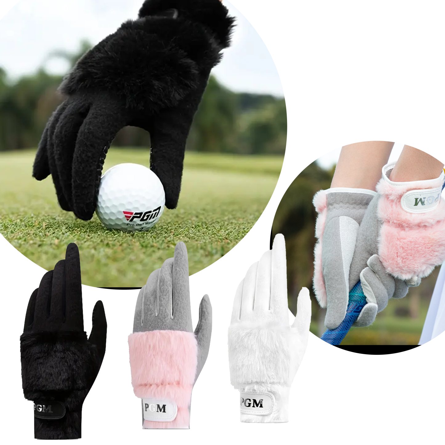 Golf Imitation Rabbit Fur Gloves Palm-Grip Silicone Cold Weather