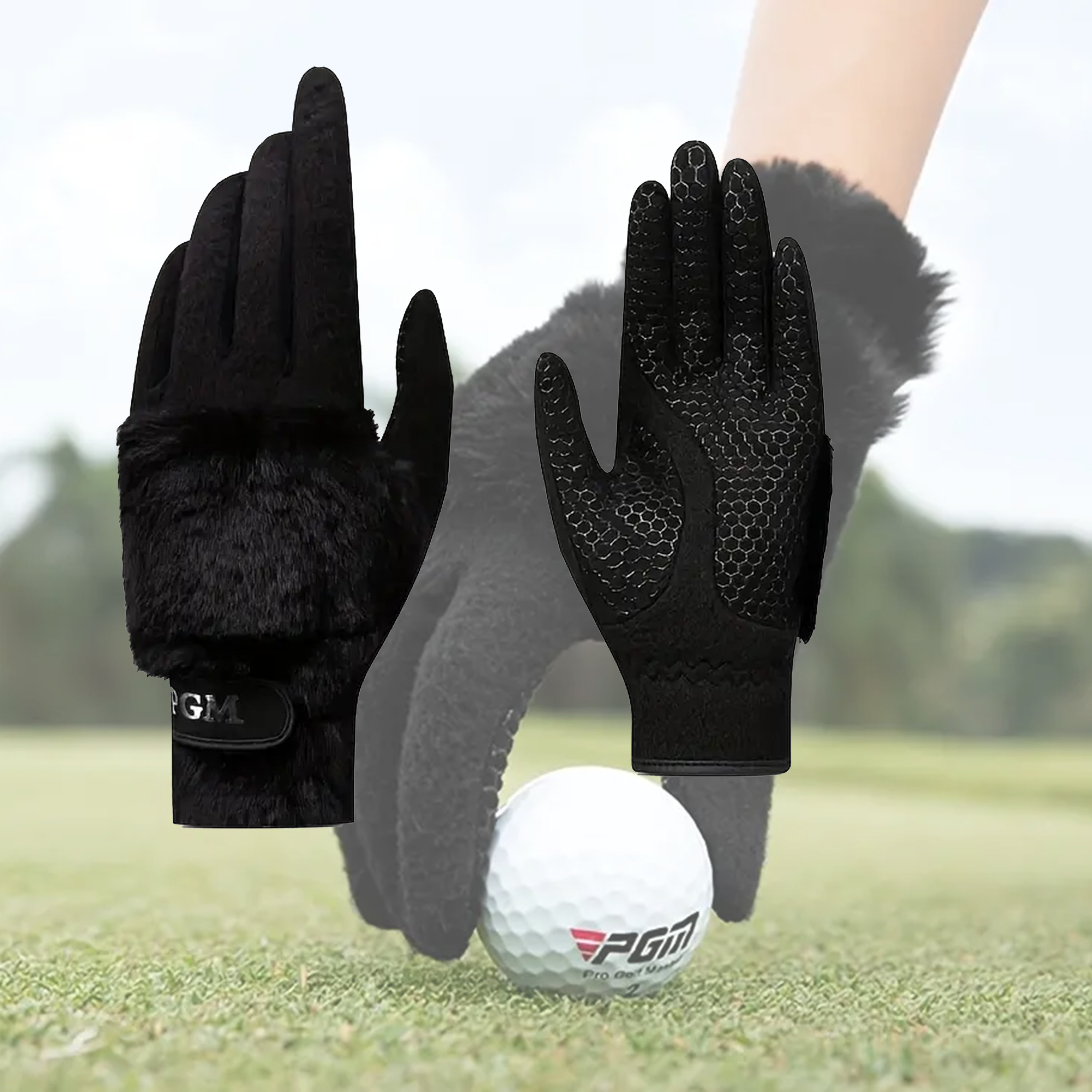 Golf Imitation Rabbit Fur Gloves Palm-Grip Silicone Cold Weather