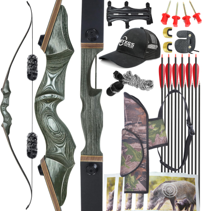 Black Hunter Recurve Bow for Adults with 12pcs Arrows Kit