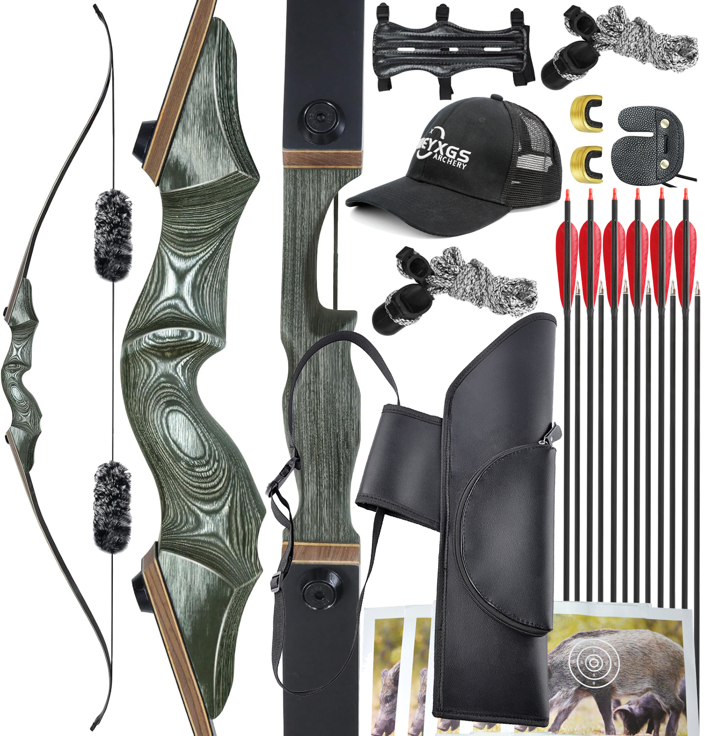 Black Hunter Recurve Bow for Adults with 12pcs Arrows Kit