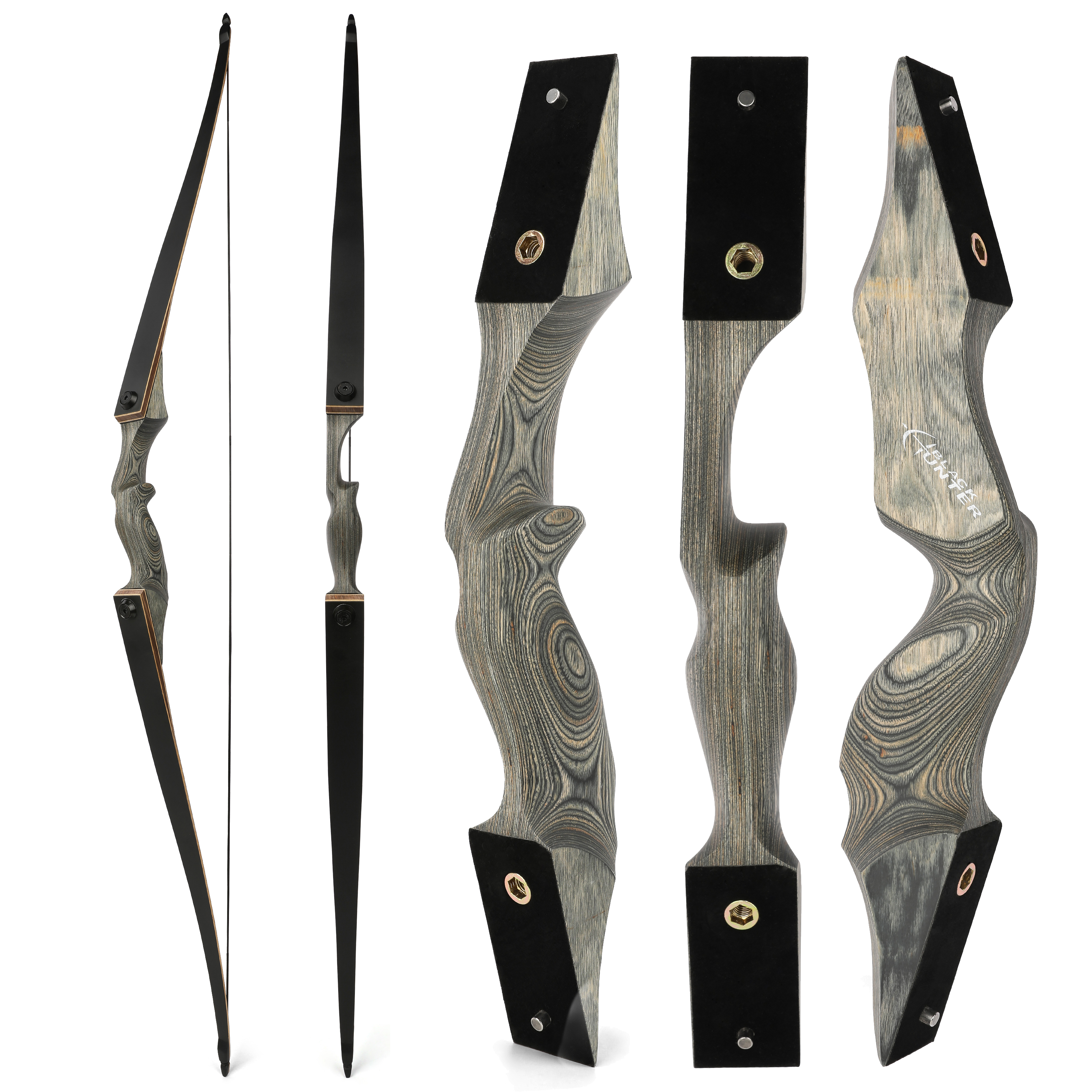 BLACK HUNTER's Hunting Recurve Longbow, Perfect LH&RH Archery Tradition Practice Outdoor