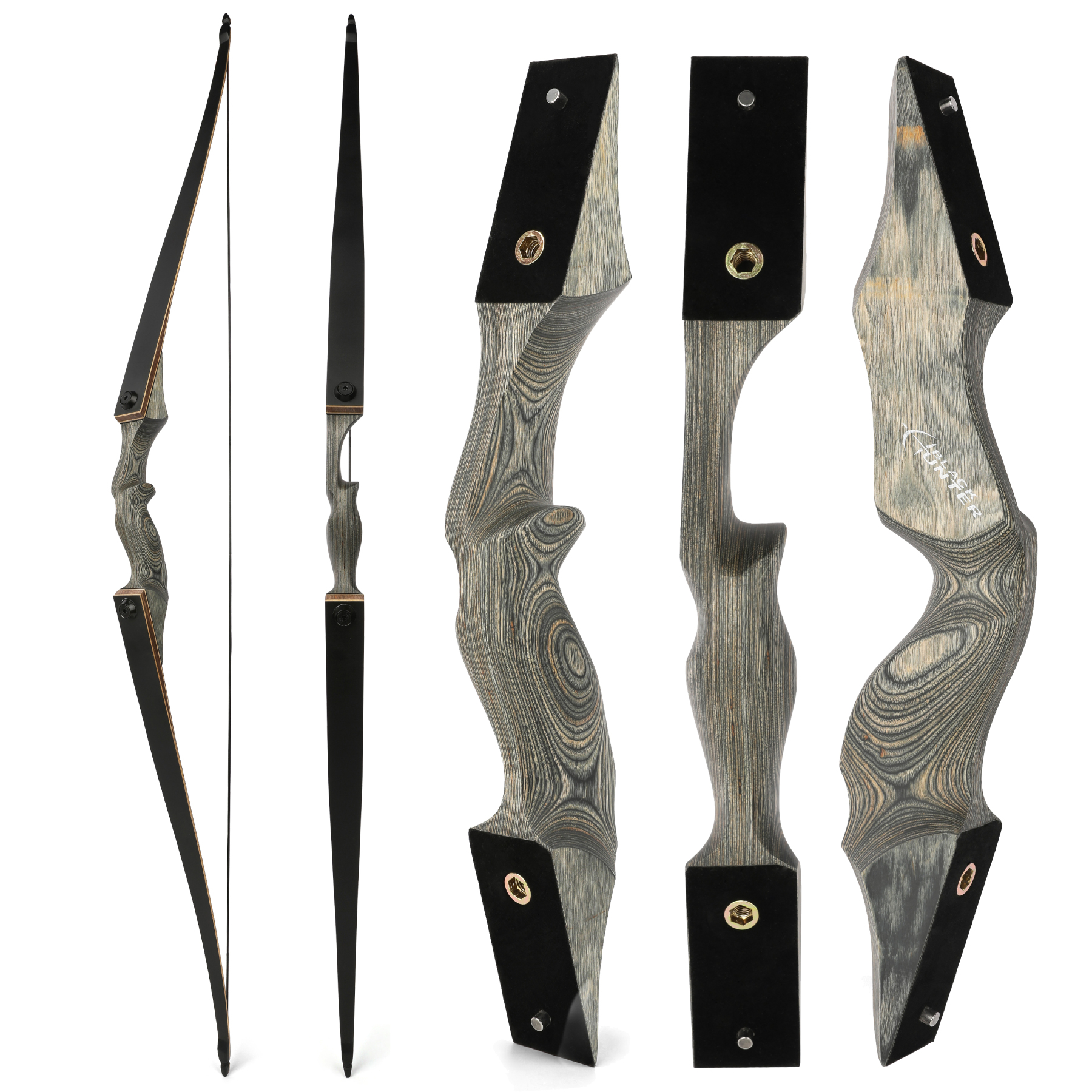 BLACK HUNTER's Hunting Recurve Longbow, Perfect LH&RH Archery Tradition Practice Outdoor