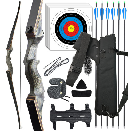 Black Hunter Longbow 20-60 Lbs Archery Target Kit