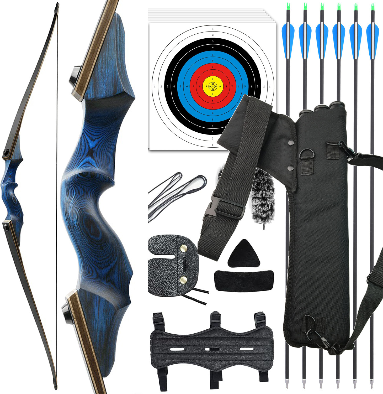 Black Hunter Longbow 20-60 Lbs Archery Bow Takedown Bow and Arrow Set