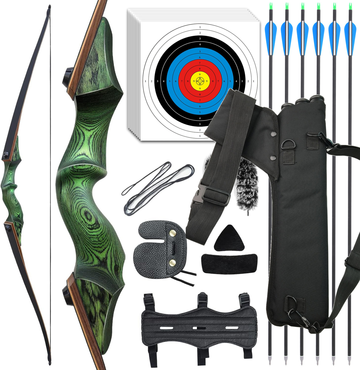 Black Hunter Longbow 20-60 Lbs Archery Target Kit