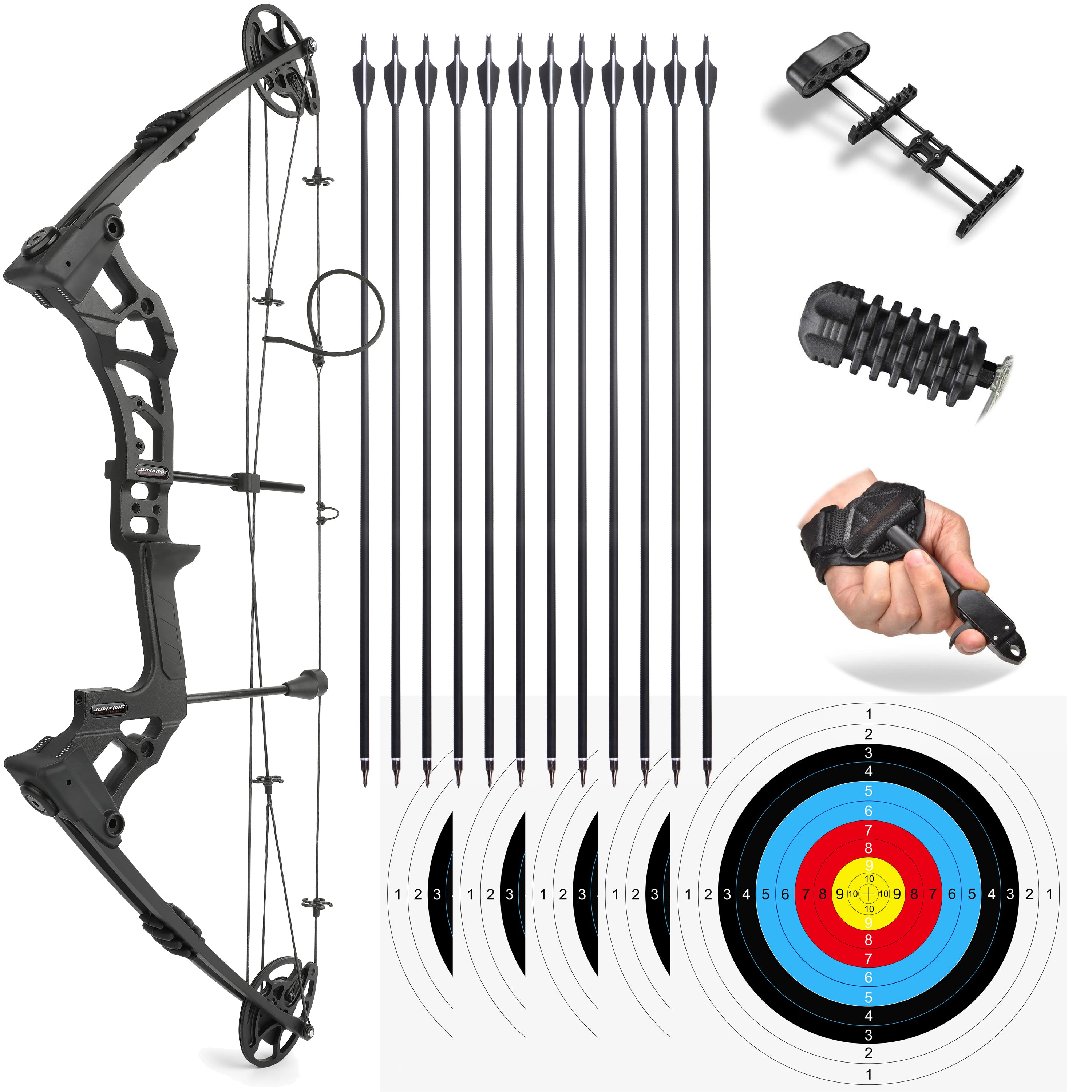 JUNXING M121A Compound Bow Kit 12 Carbon Arrows 0-70 lbs-AMEYXGS Archery