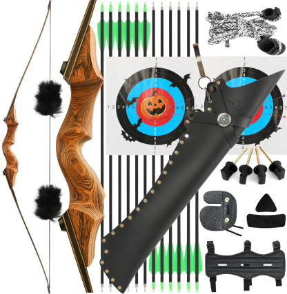 BLACK HUNTER Longbow Archery Hunting Kit ,RH&LH,20-60LBS