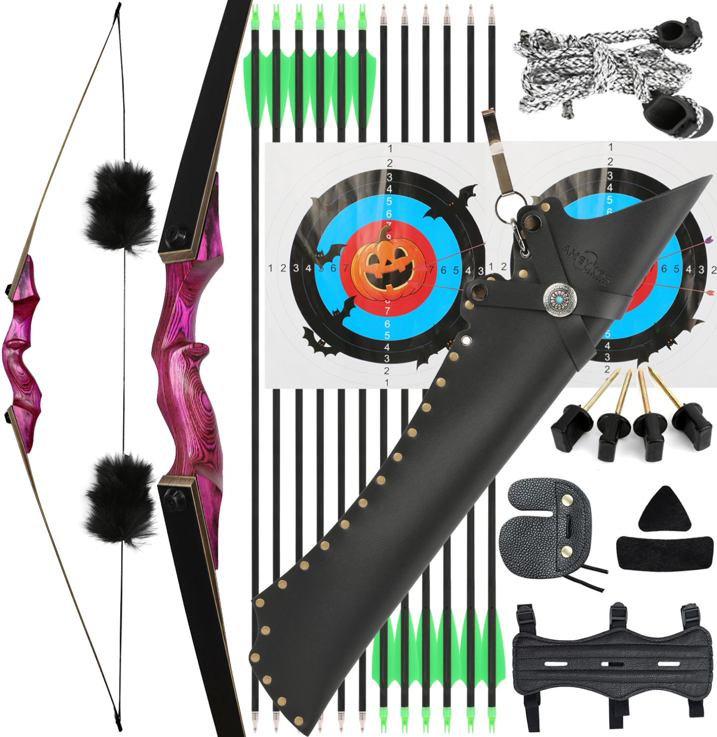 BLACK HUNTER Longbow Archery Hunting Kit ,RH&LH,20-60LBS