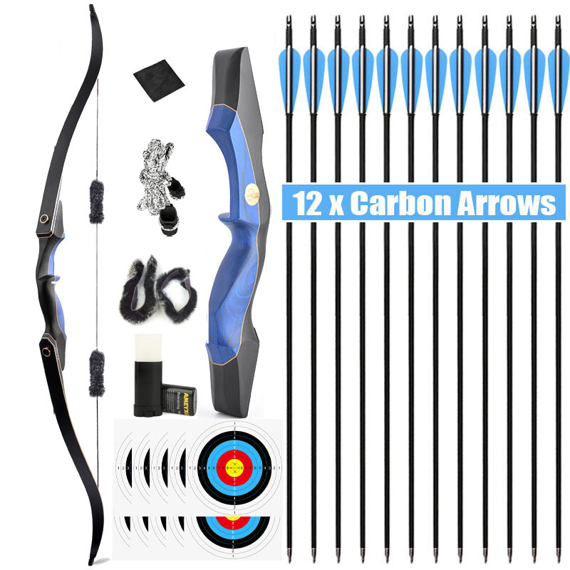 🎯60" Archery Takedown Recurve Bow Right Hand & 12pcs Carbon Arrows Hunting-AMEYXGS Archery