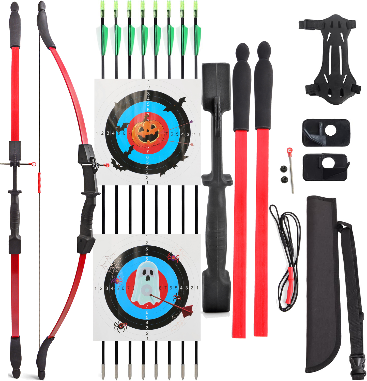 Recurve Bow And Arrow Set For Adults - 30lb Takedown Bow With 12 Carbon Arrows