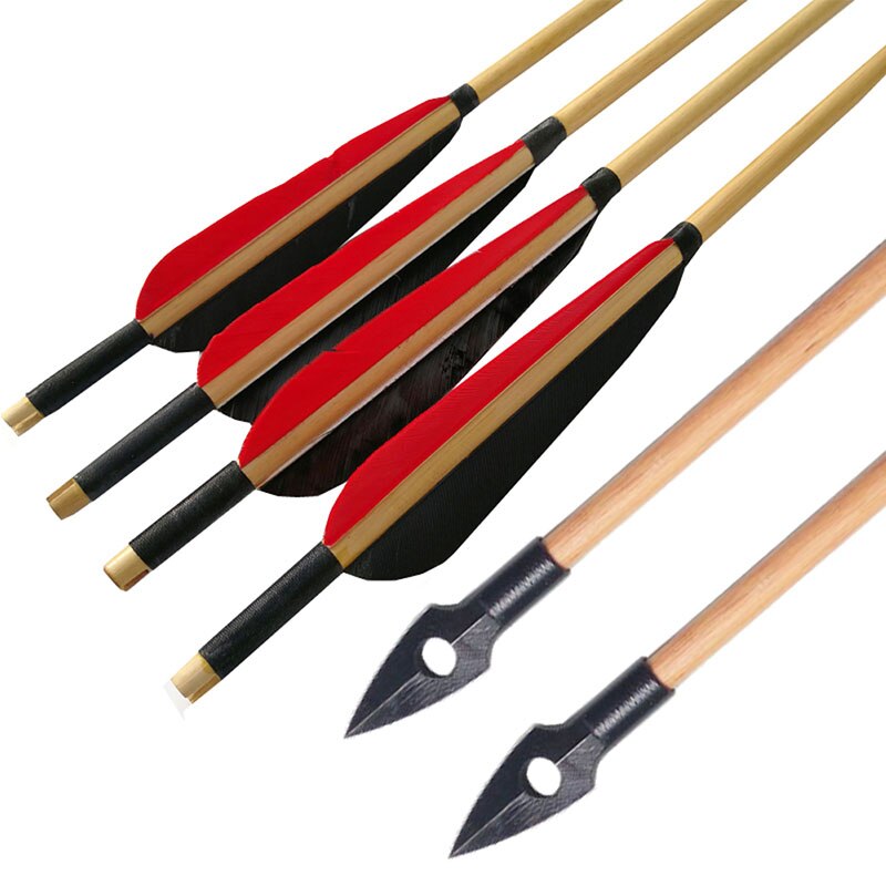 🎯Traditional Arrowhead Wooden Arrow Handmade Turkey Feather-AMEYXGS Archery