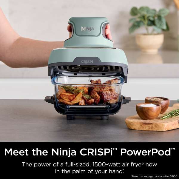 Nintheja Crispi™ 4-in-1 Portable Glass Air Fryer Cooking System Sage