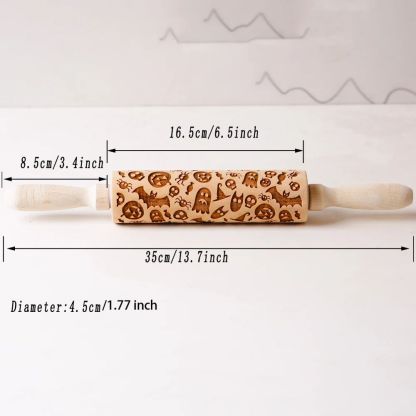 13.7in Wooden Halloween Rolling Pin With Pattern For Kit