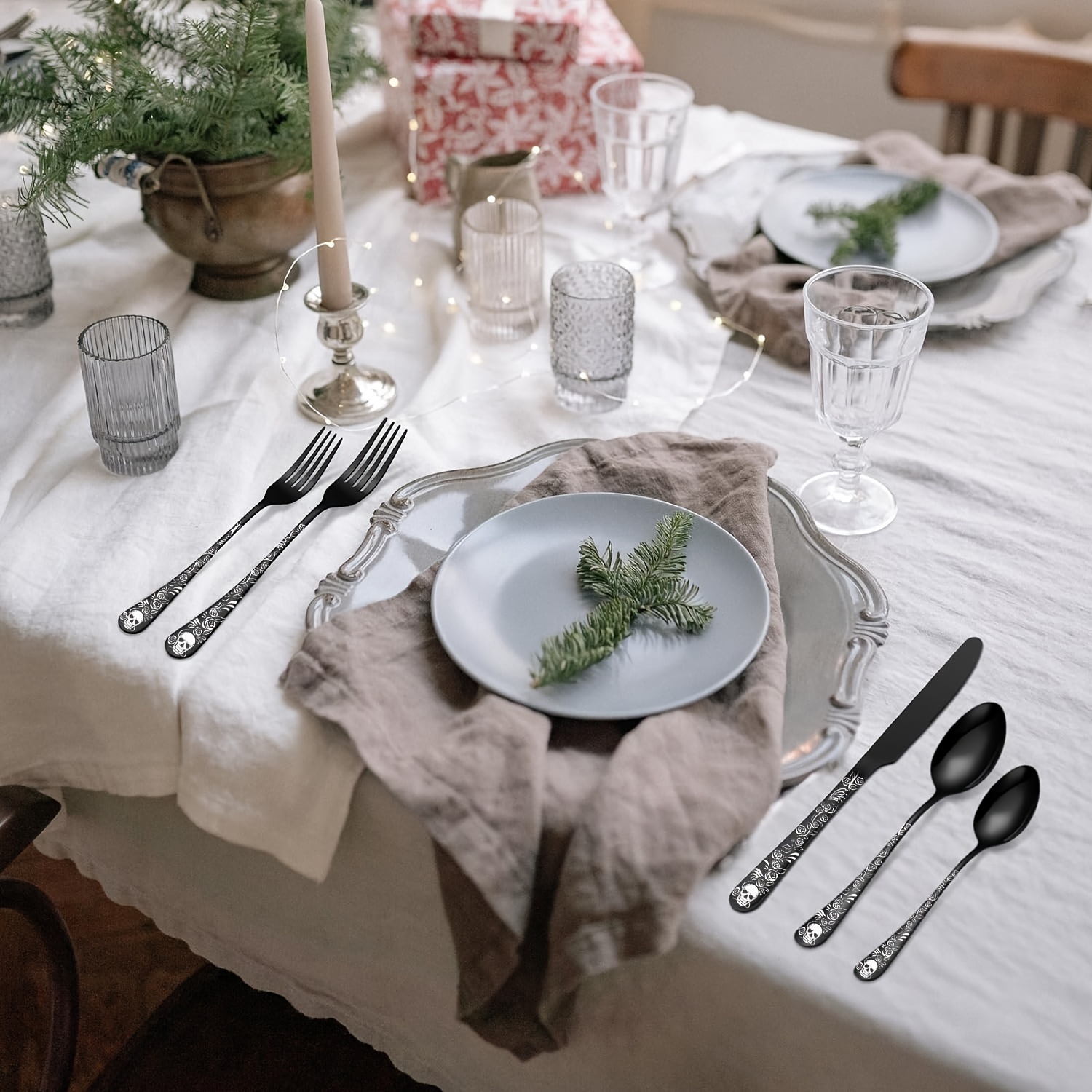 20/30pcs Gothic Design Cutlery Service For 4/6, Premium Stainless Steel Flatware