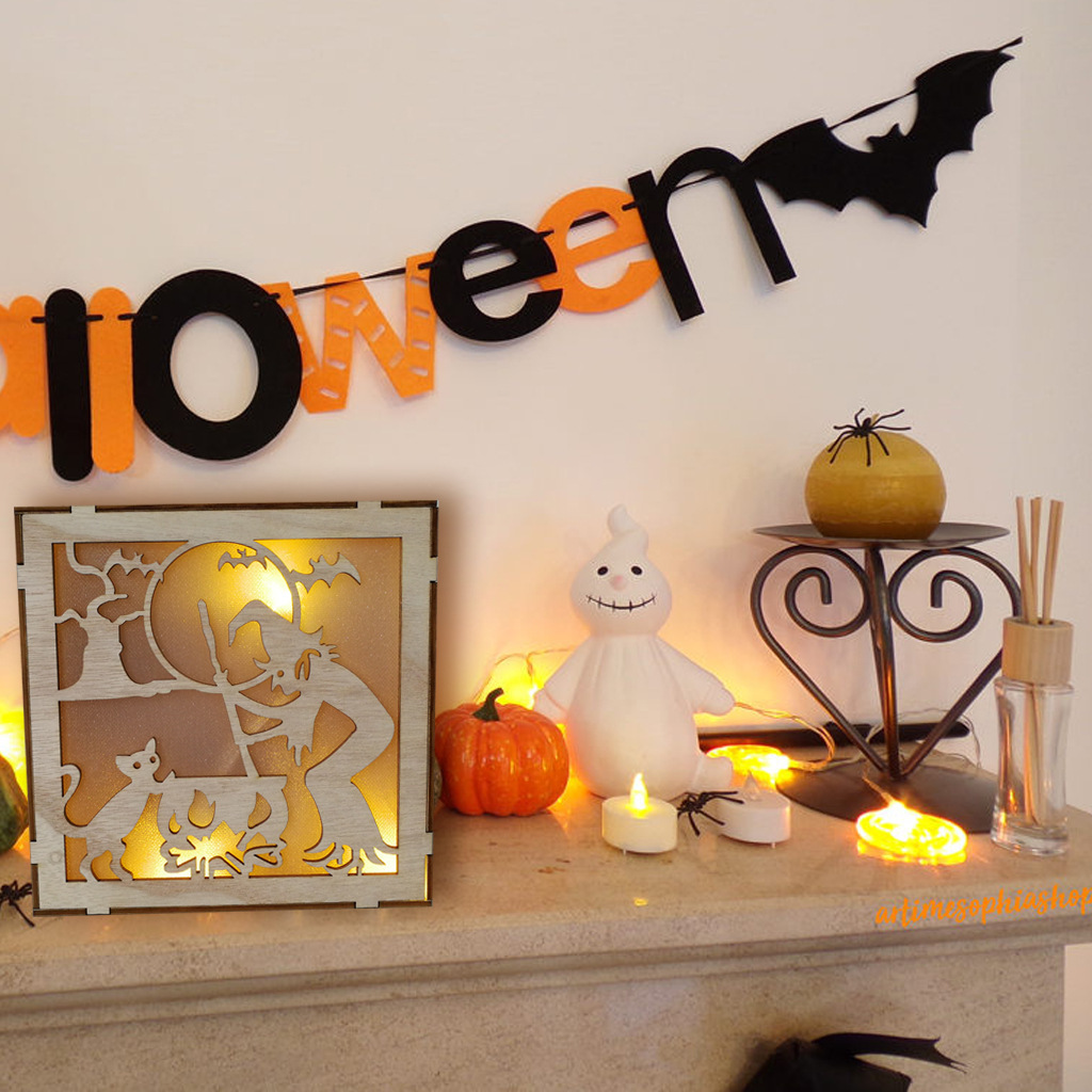 Wooden Handmade Halloween Decoration LED Lights