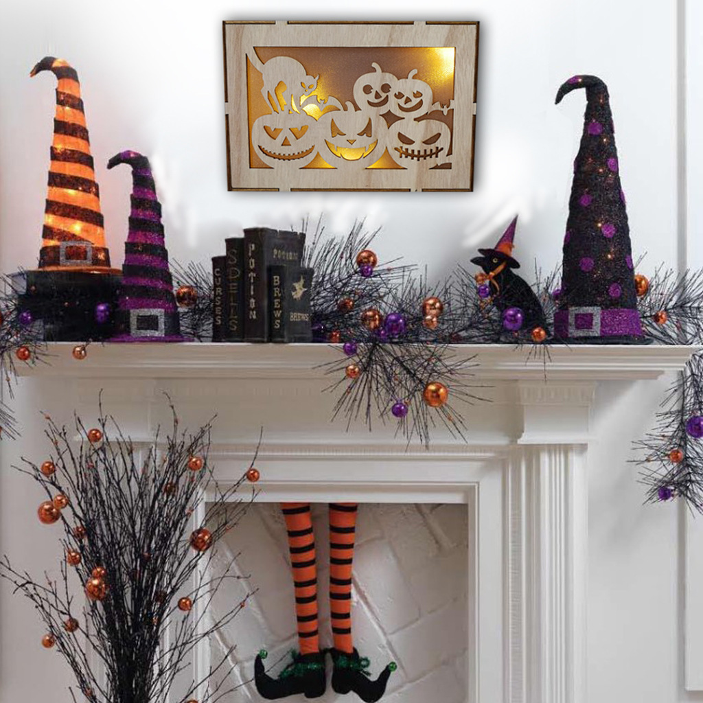 Wooden Handmade Halloween Decoration LED Lights