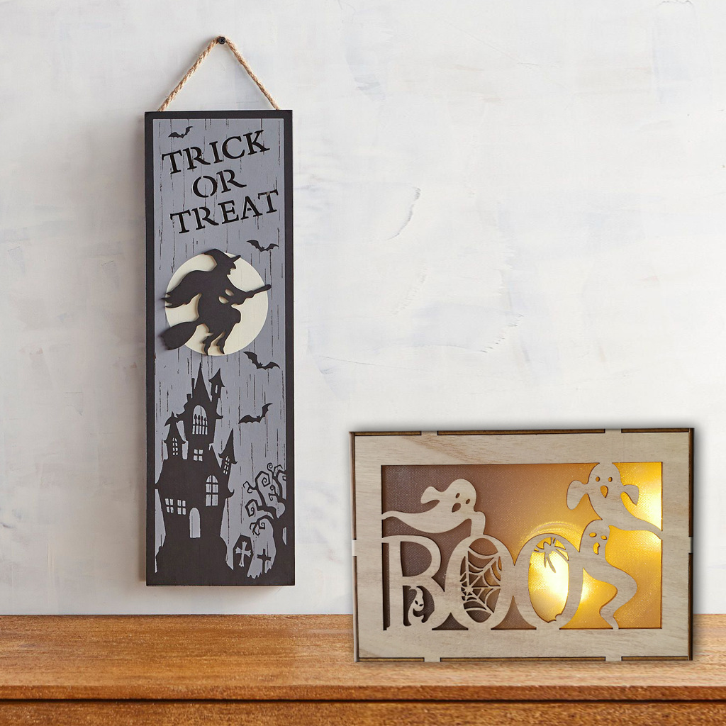 Wooden Handmade Halloween Decoration LED Lights