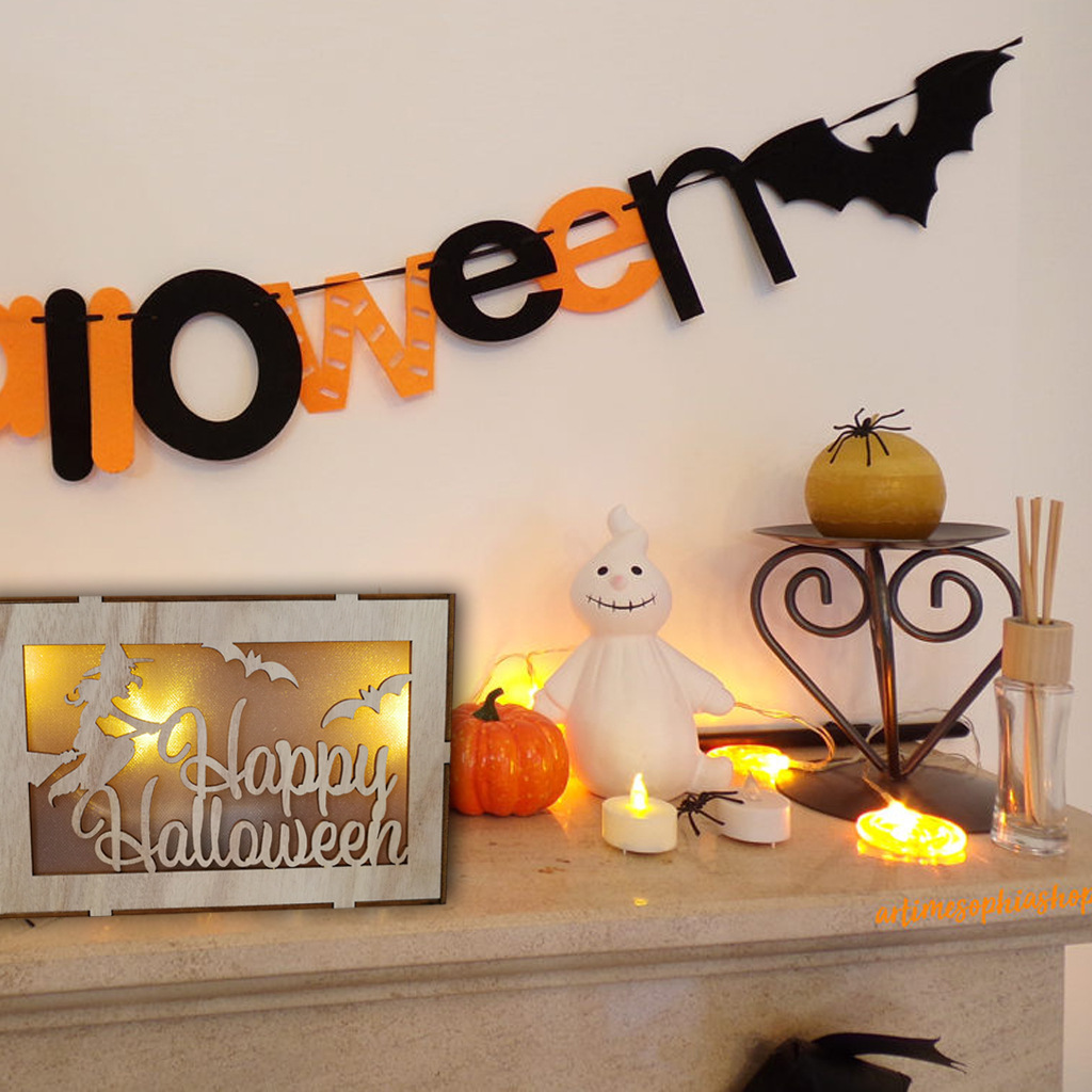 Wooden Handmade Halloween Decoration LED Lights