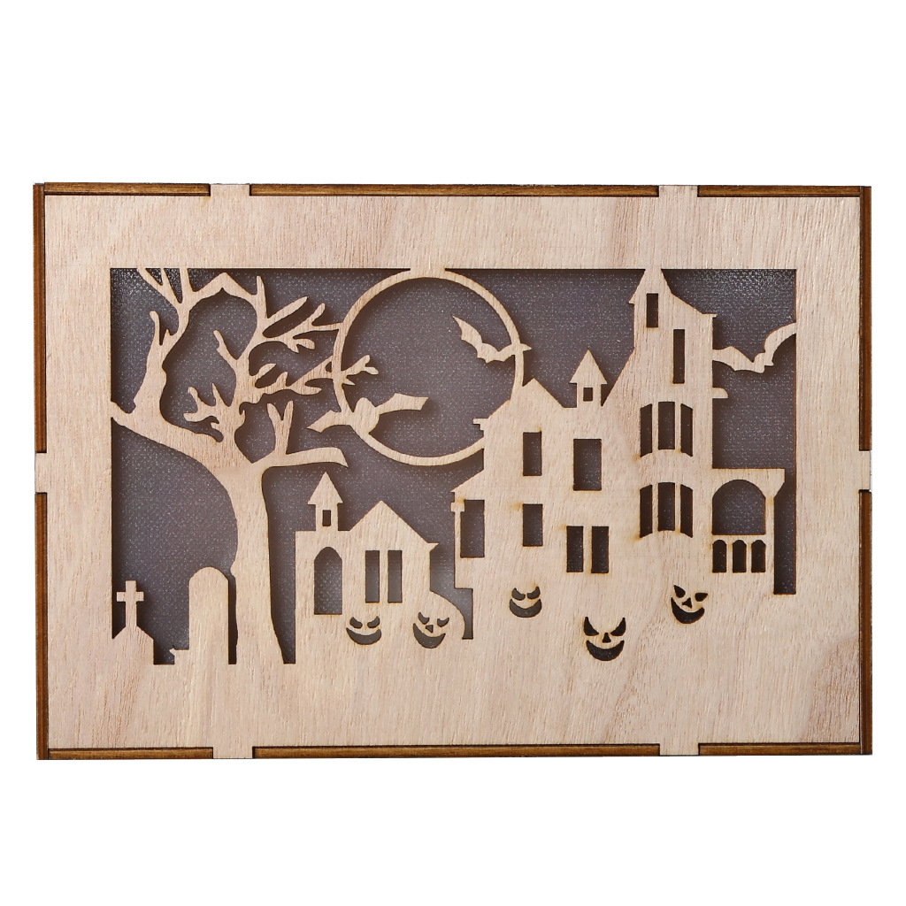 Wooden Handmade Halloween Decoration LED Lights