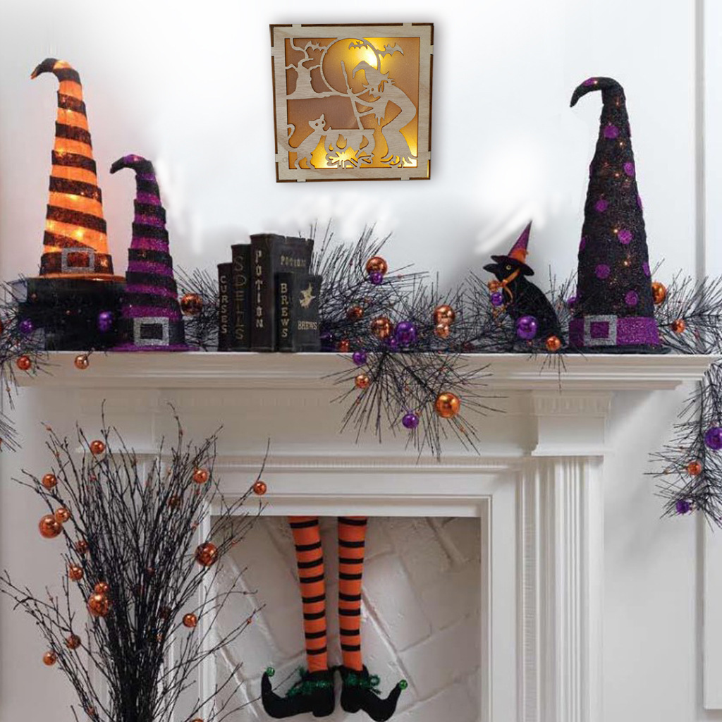 Wooden Handmade Halloween Decoration LED Lights