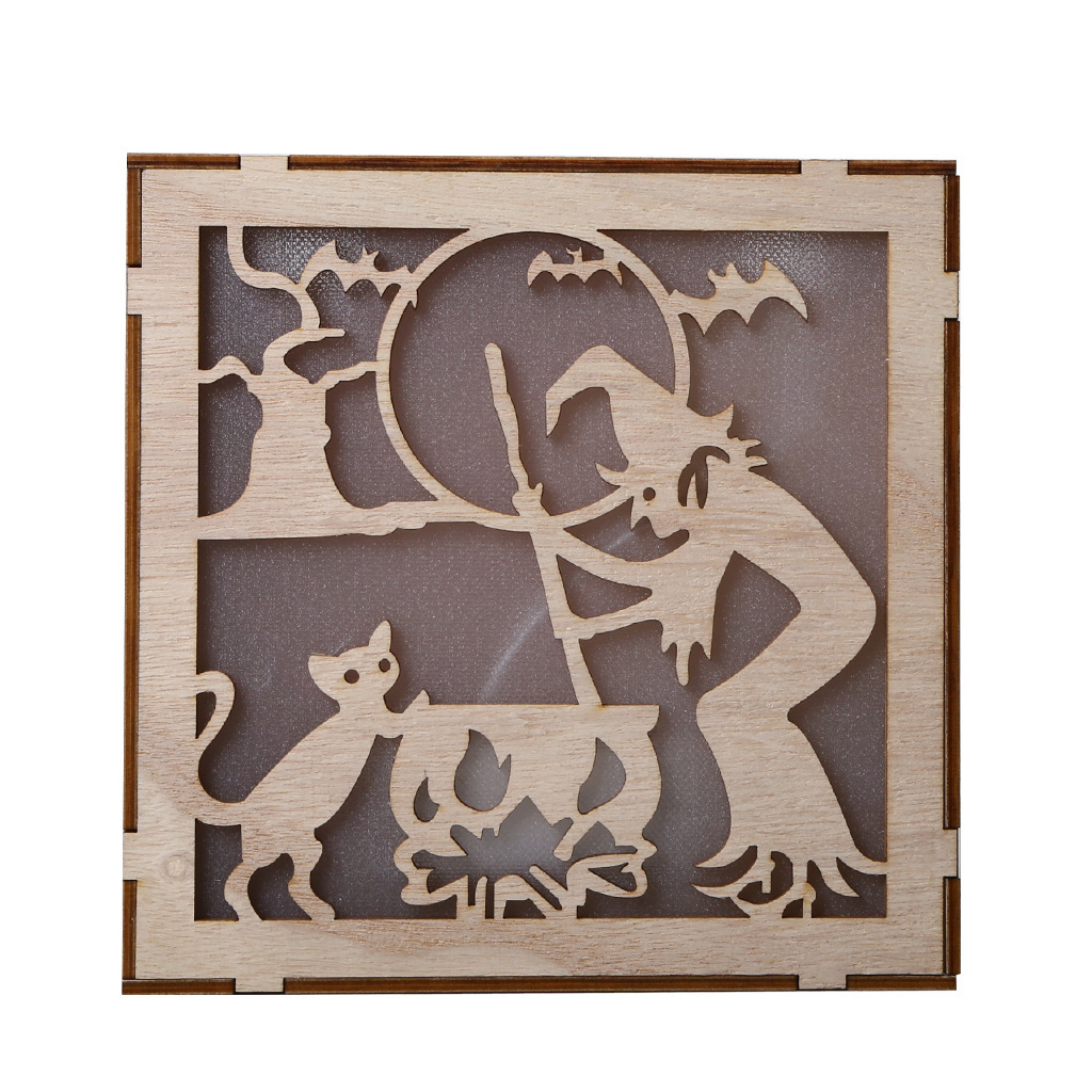 Wooden Handmade Halloween Decoration LED Lights