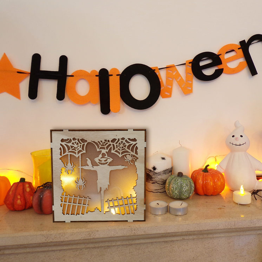 Wooden Handmade Halloween Decoration LED Lights