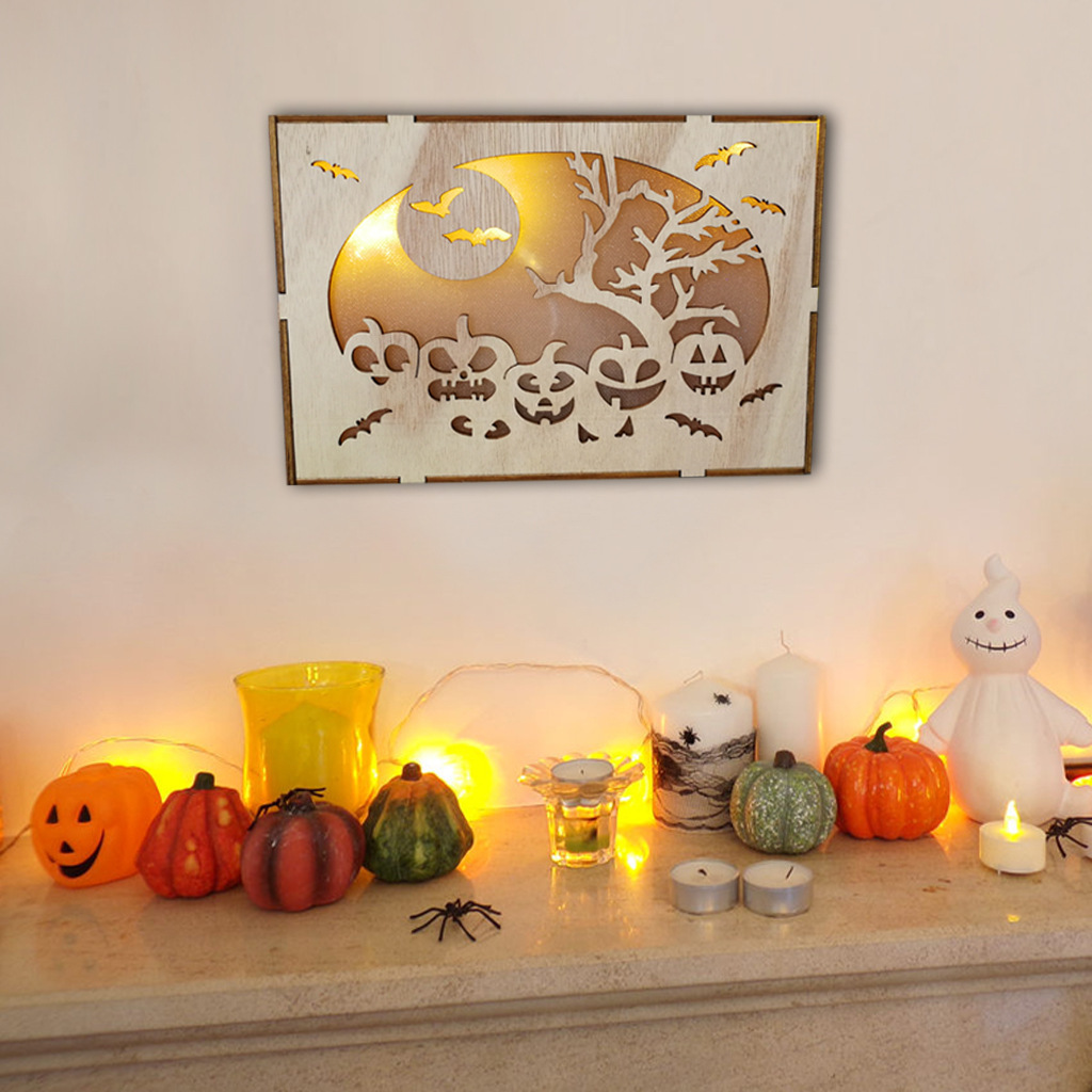Wooden Handmade Halloween Decoration LED Lights