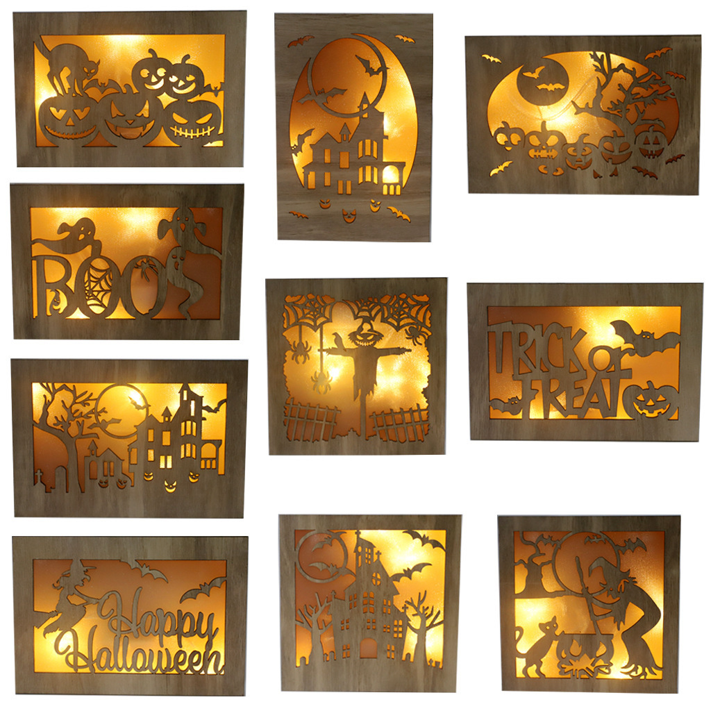 Wooden Handmade Halloween Decoration LED Lights