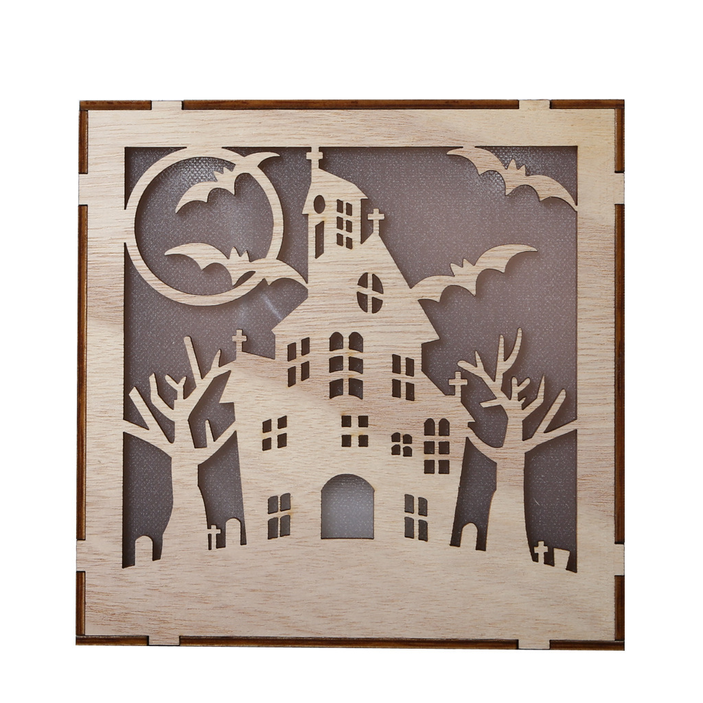 Wooden Handmade Halloween Decoration LED Lights