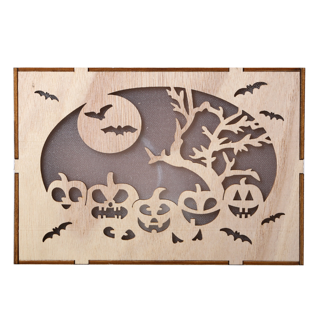 Wooden Handmade Halloween Decoration LED Lights