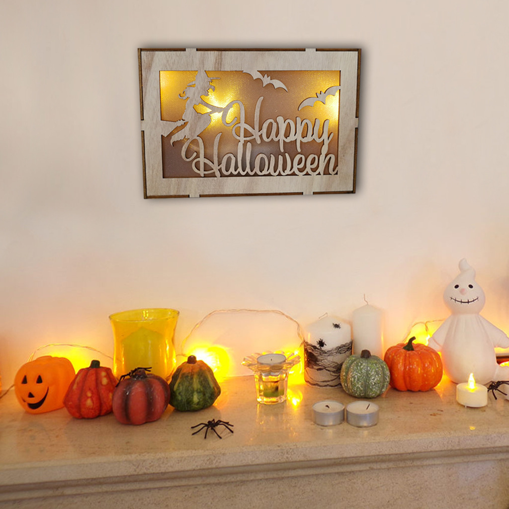 Wooden Handmade Halloween Decoration LED Lights