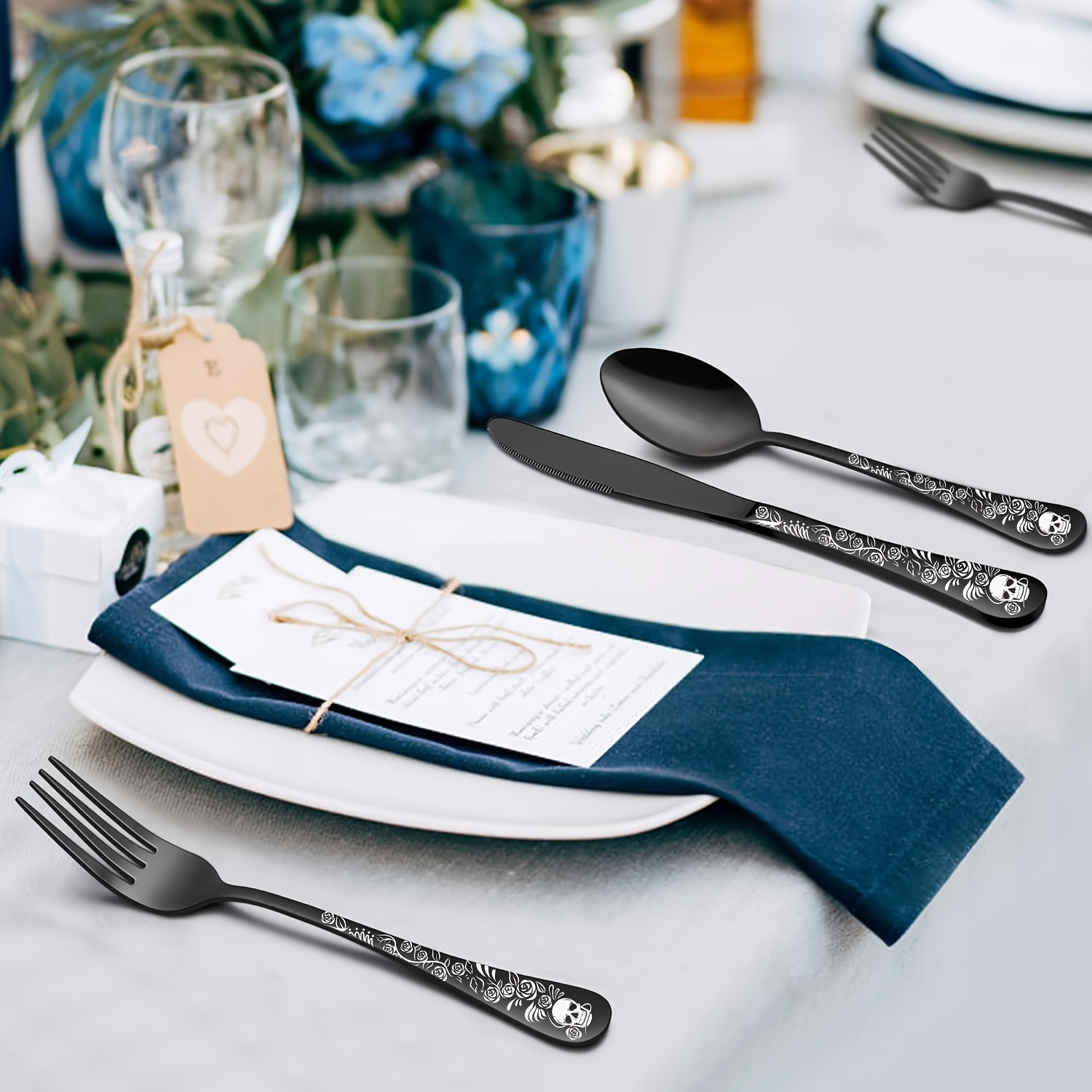 20/30pcs Gothic Design Cutlery Service For 4/6, Premium Stainless Steel Flatware