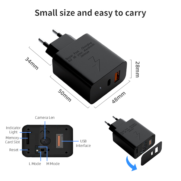 Charger Camera HD 1080P Nanny Cam Wall Outlet, Motion Detection