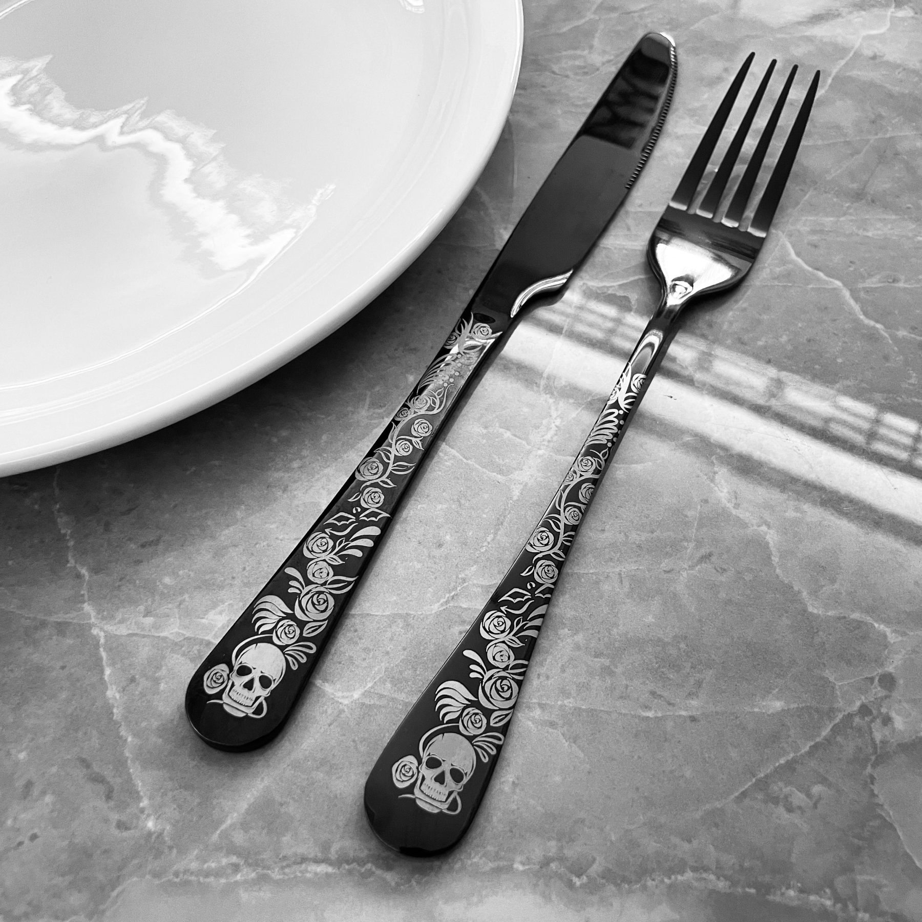 20/30pcs Gothic Design Cutlery Service For 4/6, Premium Stainless Steel Flatware