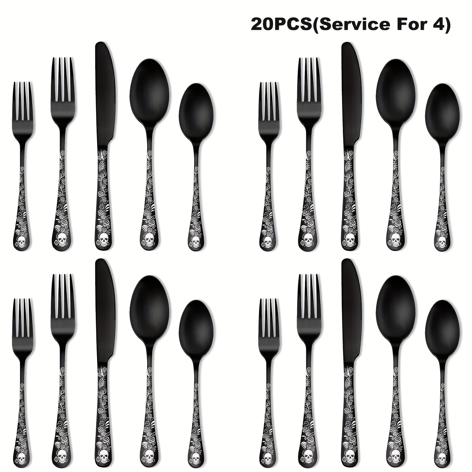 20/30pcs Gothic Design Cutlery Service For 4/6, Premium Stainless Steel Flatware