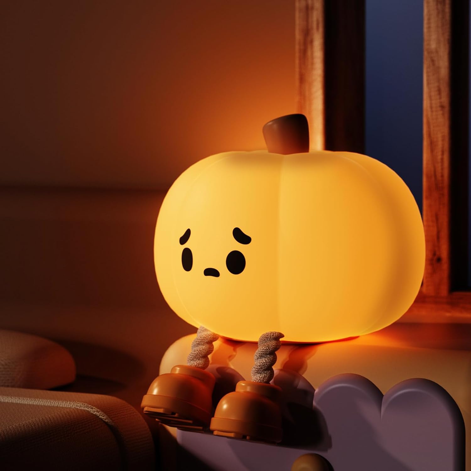 Pumpkin Night Light, 3 Level Dimmable LED Nursery Nightlight,Cute Bedside Lamp for Kids,Rechargeable Pumpkin Lamp for Girls Boys Room Decor, Silicone Baby Kids Night Light