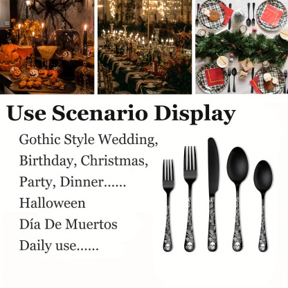 20/30pcs Gothic Design Cutlery Service For 4/6, Premium Stainless Steel Flatware