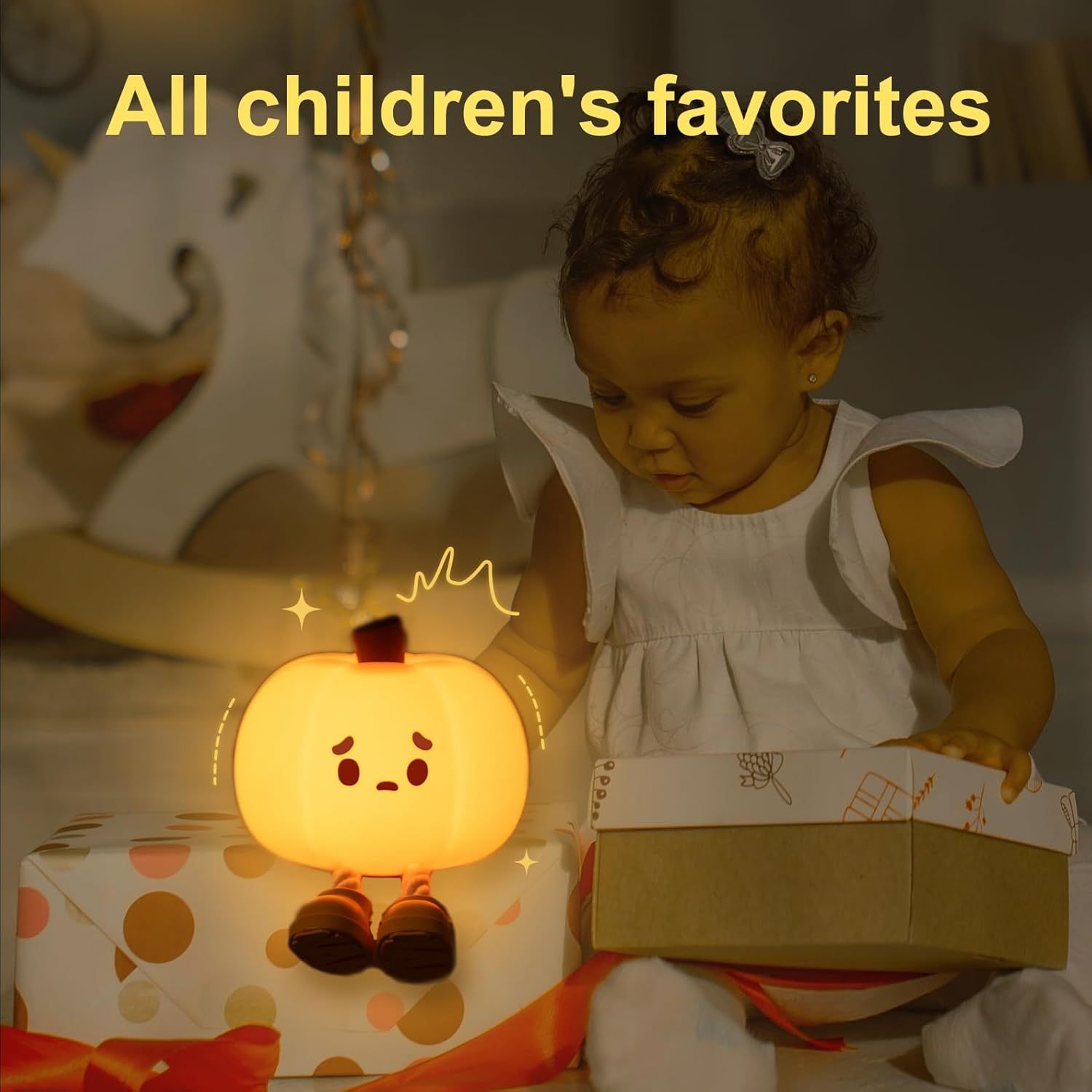 Pumpkin Night Light, 3 Level Dimmable LED Nursery Nightlight,Cute Bedside Lamp for Kids,Rechargeable Pumpkin Lamp for Girls Boys Room Decor, Silicone Baby Kids Night Light