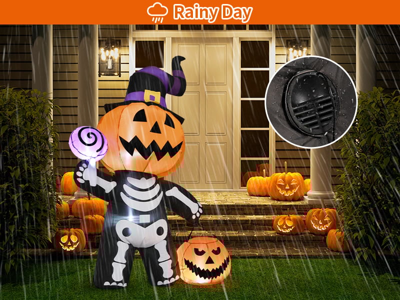 6 FT Outdoor Halloween Inflatables Pumpkin with Skull Body & LED Lights