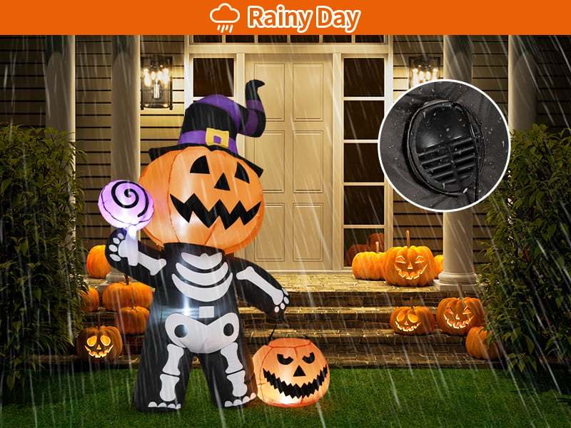 6 FT Outdoor Halloween Inflatables Pumpkin with Skull Body & LED Lights