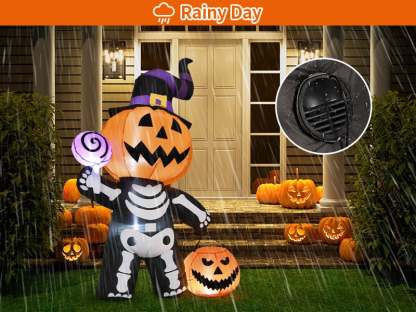 6 FT Outdoor Halloween Inflatables Pumpkin with Skull Body & LED Lights