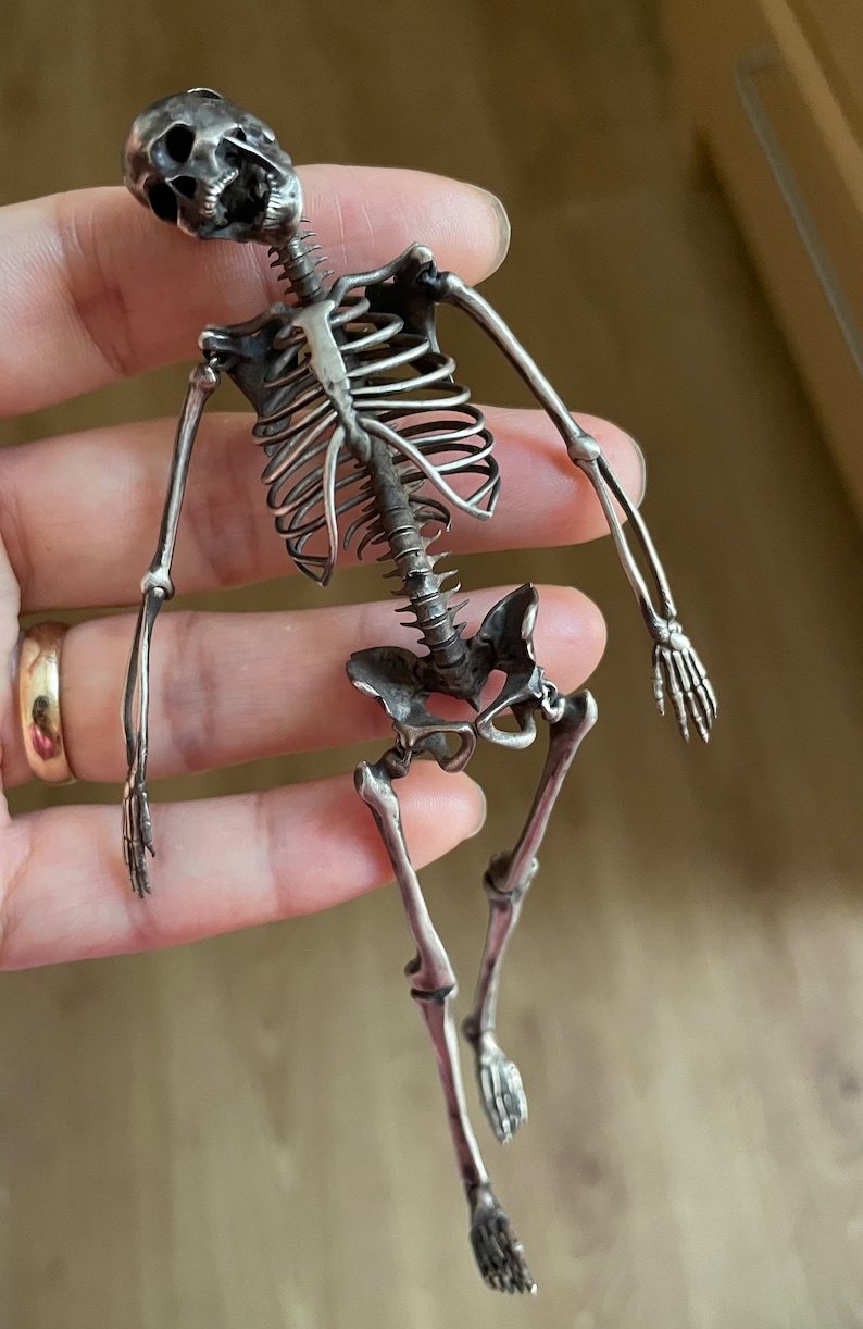 Handmade 925 Sterling Silver Full Body Skeleton Pendant