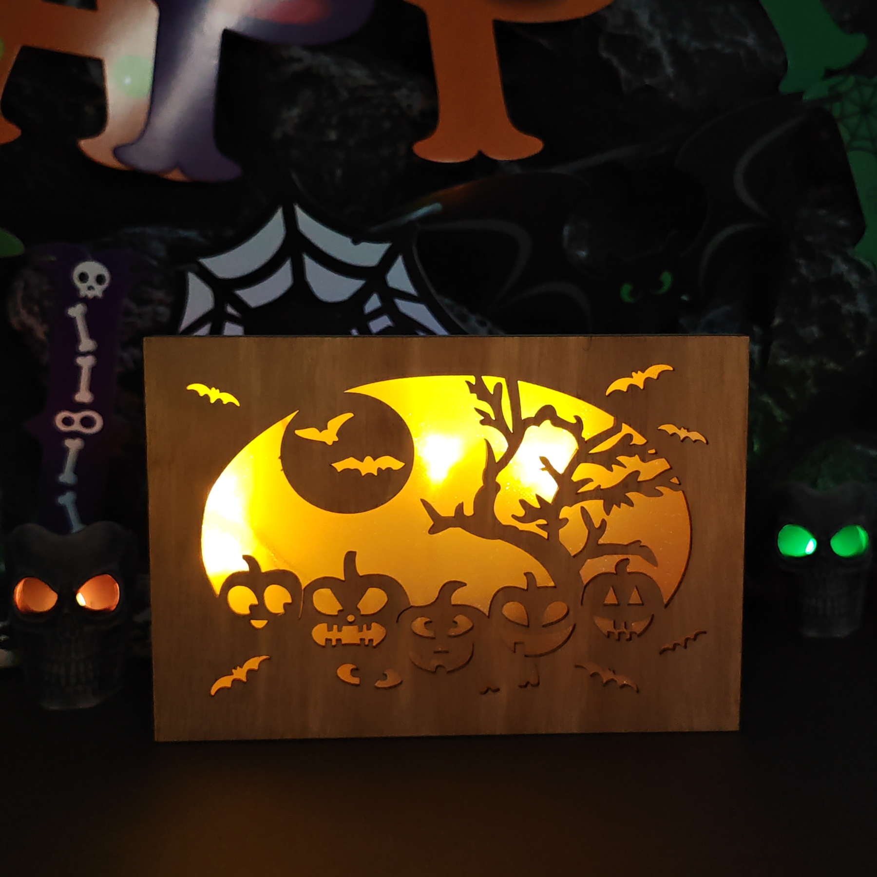 🎃Wooden Handmade Halloween Decoration LED Lights👻