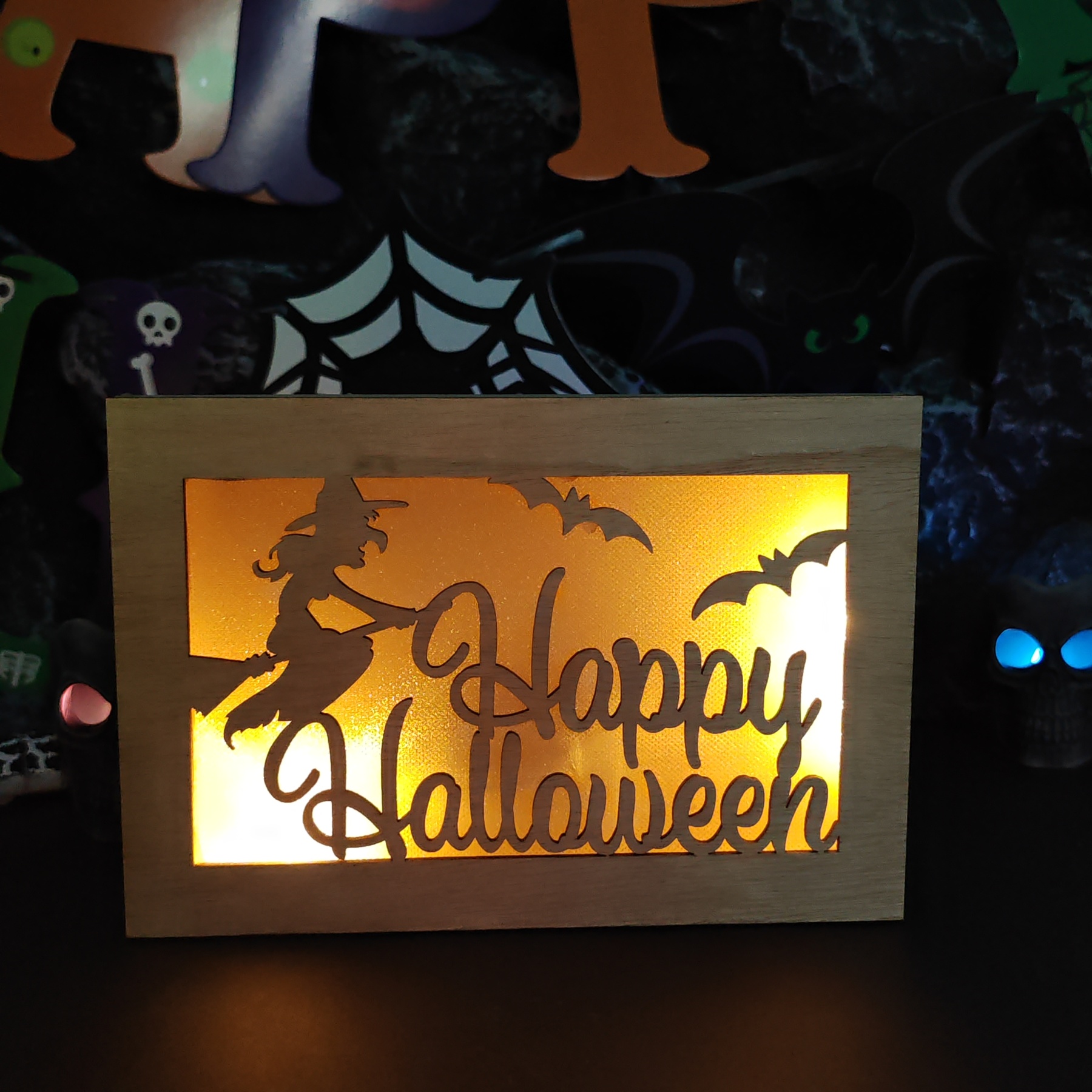 🎃Wooden Handmade Halloween Decoration LED Lights👻