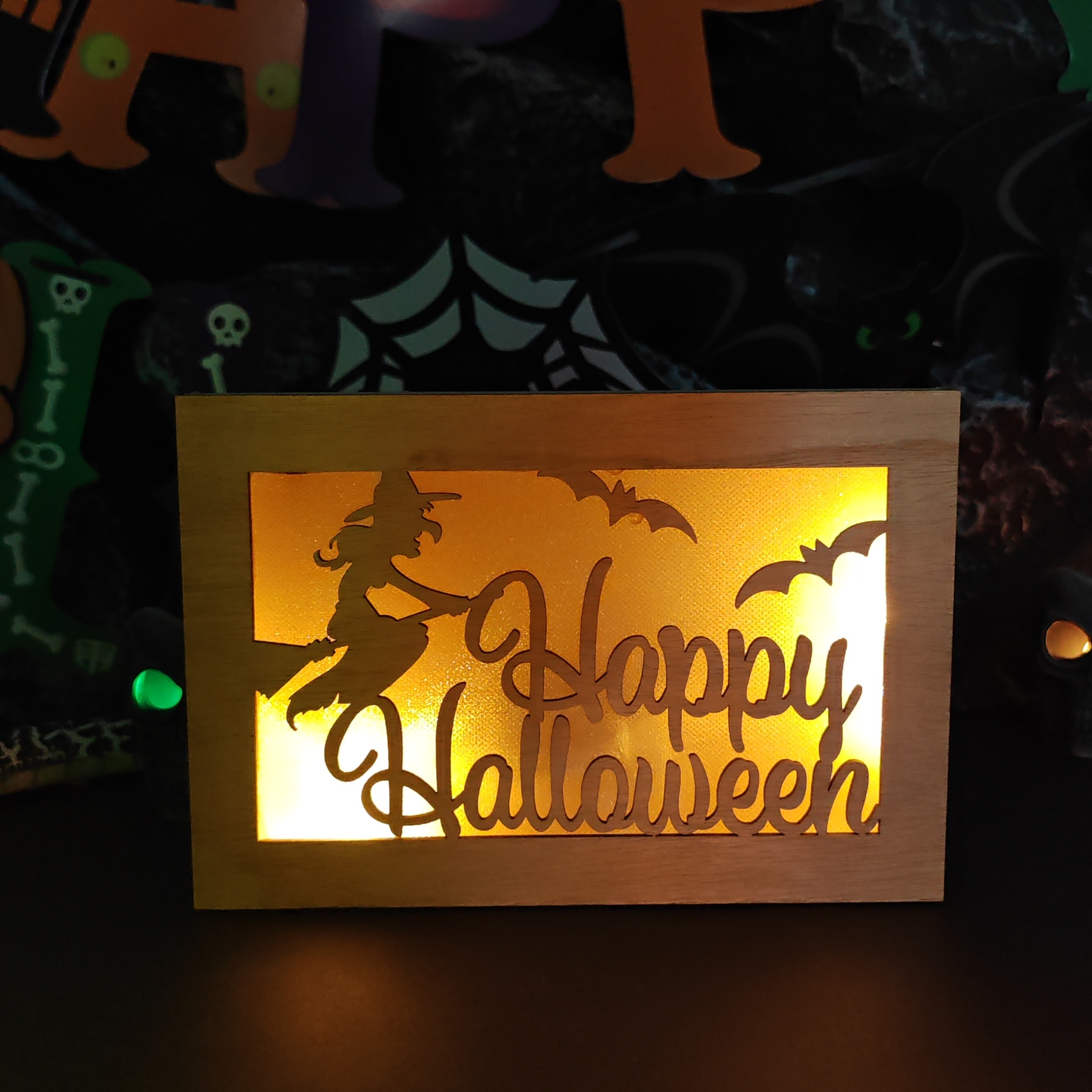 🎃Wooden Handmade Halloween Decoration LED Lights👻