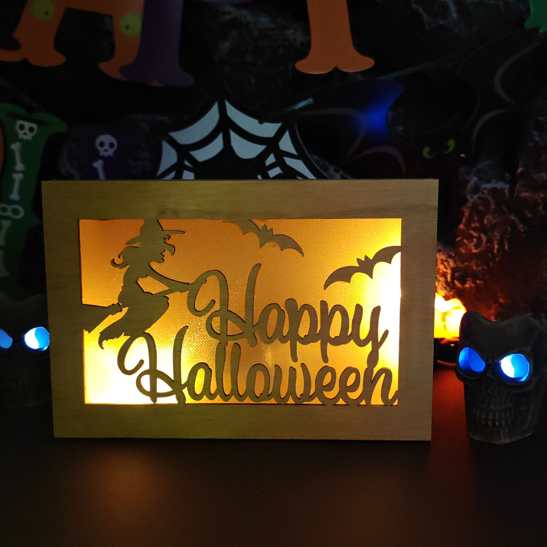 🎃Wooden Handmade Halloween Decoration LED Lights👻