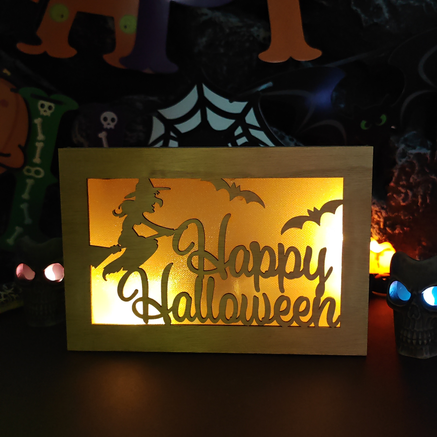 🎃Wooden Handmade Halloween Decoration LED Lights👻
