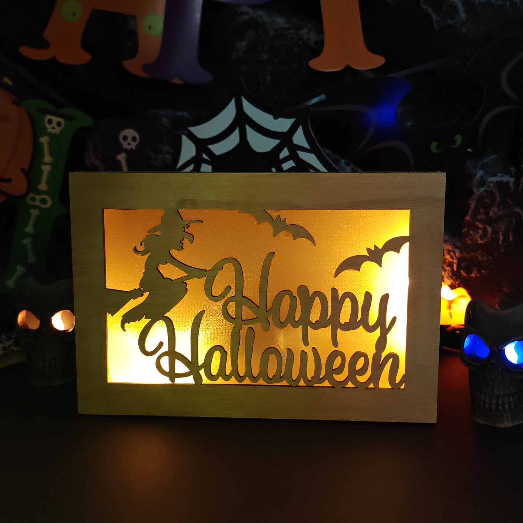 🎃Wooden Handmade Halloween Decoration LED Lights👻