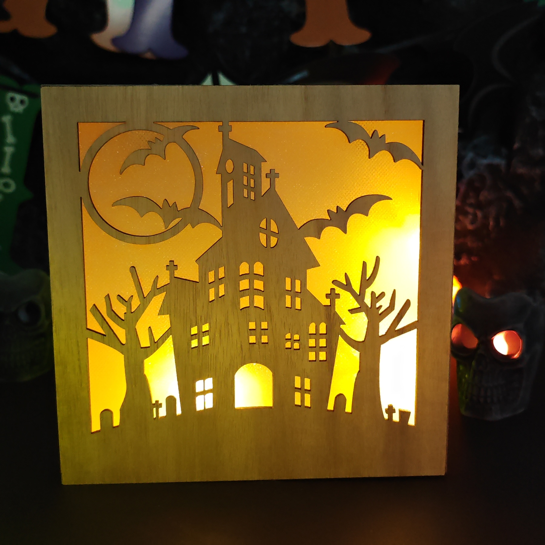 🎃Wooden Handmade Halloween Decoration LED Lights👻